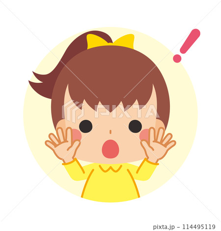ビックリしている可愛い女の子のアイコン　イラスト　白背景　ベクター　アバター 114495119