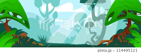 Magic forest landscape. Fancy shape trees.のイラスト素材