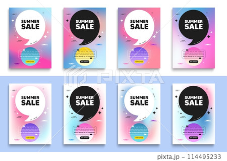 Summer Sale tag. Poster frame with quote. Special offer price sign. Advertising Discounts symbol. Summer sale flyer message with comma. Gradient blur background posters. Vector 114495233