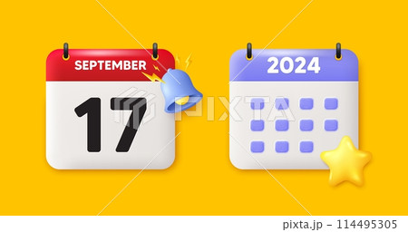 17th day of the month icon. Calendar date 3d icon. Event schedule date. Meeting appointment time. 17th day of September month. Calendar event reminder date. Vector 114495305