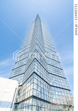 「秋田県」青空とポートタワーの風景　秋田市 114495731