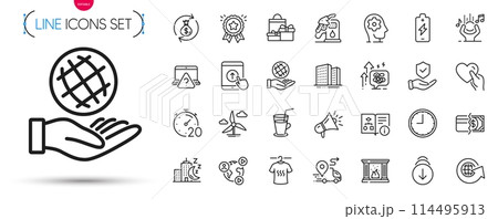 Pack of Delivery, Brain working and Time line icons. Include Fireplace, Stress grows, Video conference pictogram icons. World globe, Buildings, Payment methods signs. Petrol station. Vector Pack of Delivery, Brain working and Time line icons. Include Fireplace, Stress grows, Video conference pictogram icons. World globe, Buildings, Payment methods signs. Petrol station. Vector 114495913