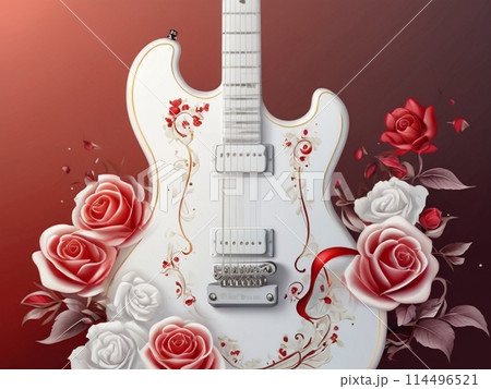 白いエレキギターと赤いバラのイラスト素材 [114496521] - PIXTA