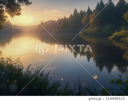 sunset over the lake 114496523