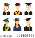 Set of student avatars in graduation ceremonial clothing. Boys and girls portraits n graduate hats and mantles. Jpeg 114496542