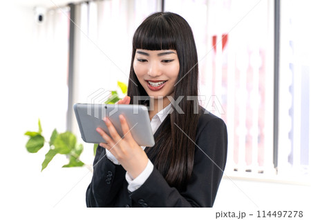 タブレットを使う女性社員 タブレットを使う女性社員 114497278