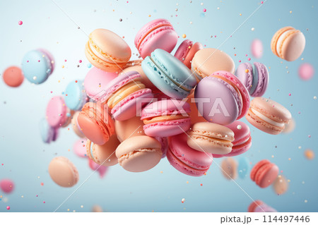Colorful macaron cascade on transparent background 114497446