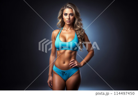 Portrait of perfect body fitness bikini woman in studio 114497450