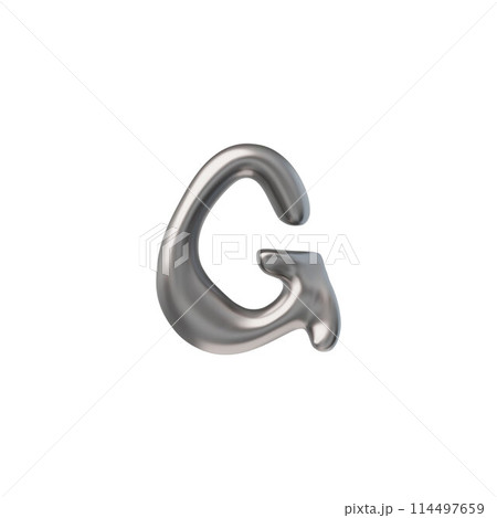 Glossy liquid chrome in Y2K style, English letter "G" on an isolated background. Glossy liquid chrome in Y2K style, English letter "G" on an isolated background. 114497659
