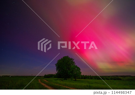 Aurora borealis is a natural light show in the sky resembling a rainbow 114498347