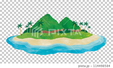 島と山と海水彩 島と山と海水彩 114498584