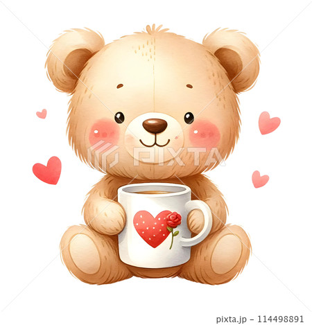 teddy bear with cup of coffee 114498891