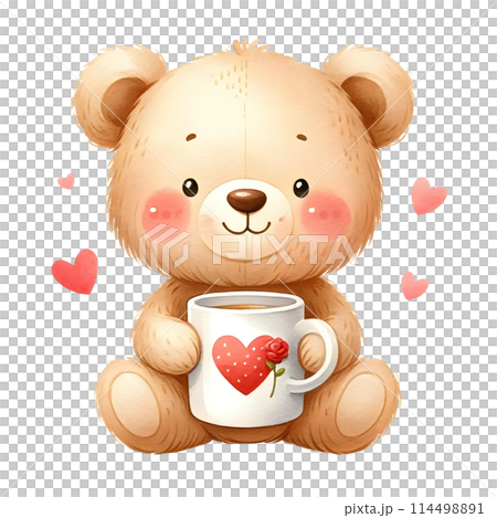 teddy bear with cup of coffee 114498891