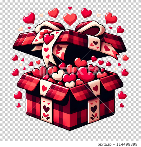 a gift box with a red hearts inside a box 114498899