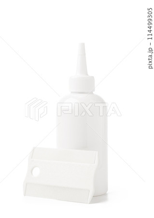 Cosmetic products and lice comb isolated on white background 114499305