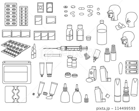 色々な薬の白黒線画イラストセット 114499593