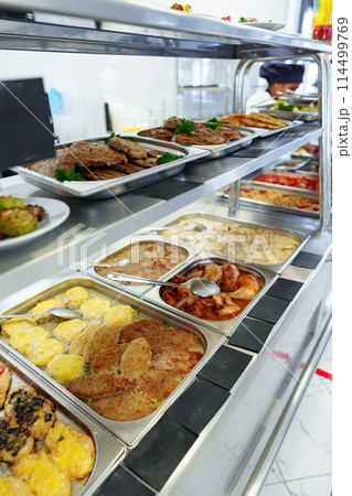 Variety of Food Displayed on Buffet Table Variety of Food Displayed on Buffet Table 114499769
