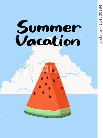 夏休みのカリグラフィとスイカのイラスト 夏休みのカリグラフィとスイカのイラスト 114500194