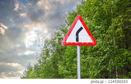 Warning road sign for turn of the road Warning road sign for turn of the road 114500283