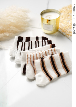 Striped socks for kids on white background 114500877