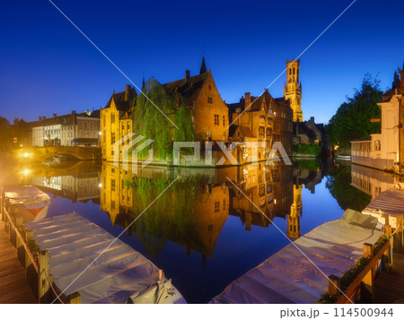 Bruges, Belgium. Historic part of the city. Architectural landscape during the blue hour. Bruges, Belgium. Historic part of the city. Architectural landscape during the blue hour. 114500944