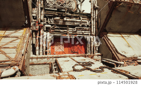 Pipes in retro factory or plant zone Pipes in retro factory or plant zone 114501928