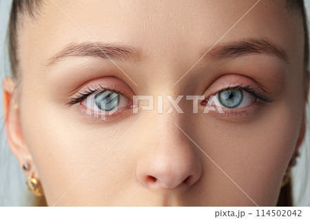 Close up of a young woman with nude make up 114502042
