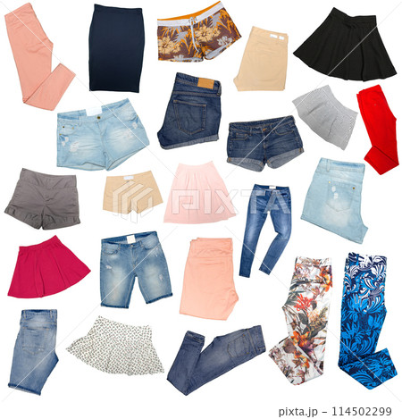 different clothes for females isolated on white background 114502299