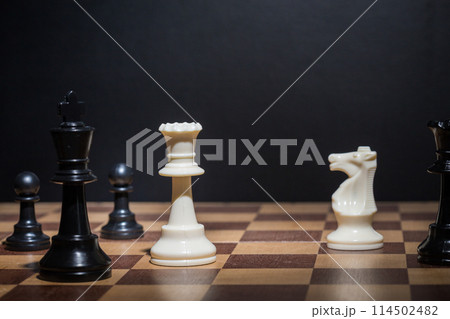 Chess pieces set on a chessboard 114502482