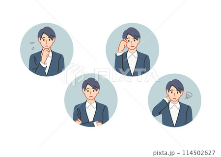 考え中、腕組み、悩み中、思案中の女性ビジネスパーソン、線画アイコン調 考え中、腕組み、悩み中、思案中の女性ビジネスパーソン、線画アイコン調 114502627