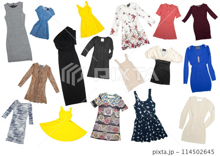 different clothes for females isolated on white background different clothes for females isolated on white background 114502645