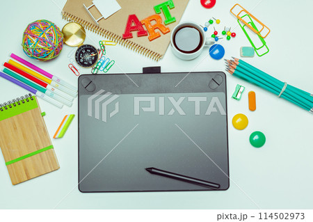 Concept artist desktop. Graphics tablet Concept artist desktop. Graphics tablet 114502973
