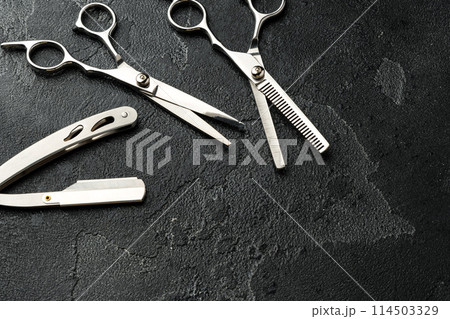 Tools for barbershop on black background studio shot 114503329