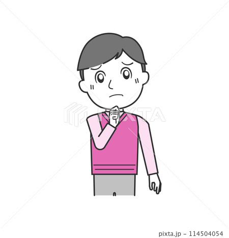 首を傾げる人物・上半身・男性A（ピンク） 114504054