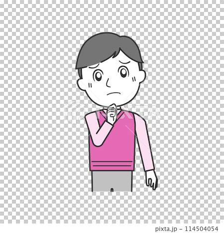 首を傾げる人物・上半身・男性A（ピンク） 114504054