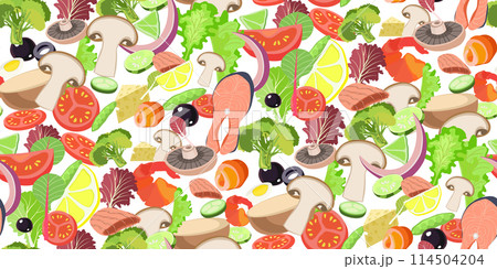 Salads ingredients set seamless vector Salads ingredients set seamless vector 114504204