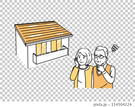 一對老年夫婦屋頂油漆剝落的插圖 114504224