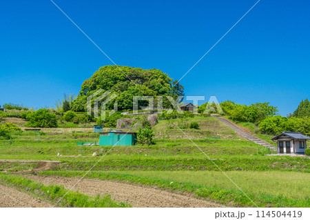 奈良県明日香村 第四十代天武天皇 第四十一代持統天皇 檜隈大内陵の遠景 奈良県明日香村 第四十代天武天皇 第四十一代持統天皇 檜隈大内陵の遠景 114504419