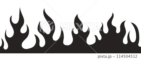 Flame neo tribal tattoo y2k hot print line and silhouette retro ornament seamless pattern. Fire set design elements isolated on white 114504512