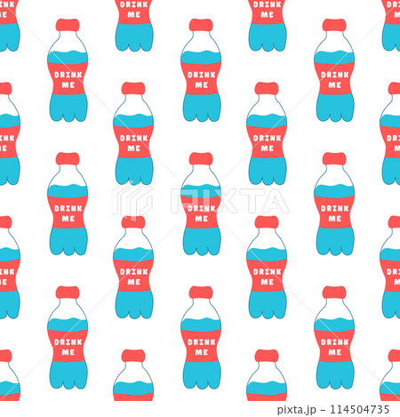Drink more water. Seamless Pattern with bottles. Vector flat illustration. 114504735