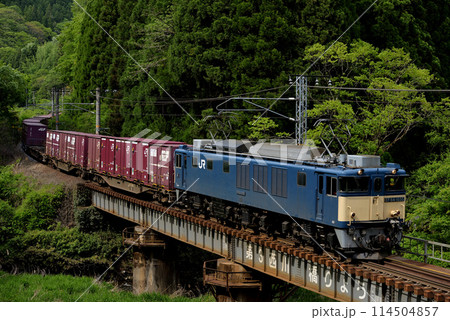 伯備線を走るEF641035コンテナ貨物列車 114504857