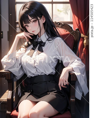 カフェで座る若い女性 114505423