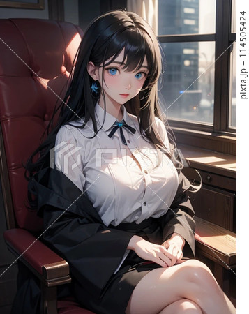 カフェで座る若い女性 114505424