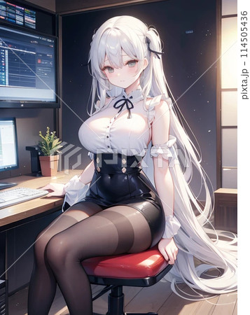 カフェで座る若い女性 114505436