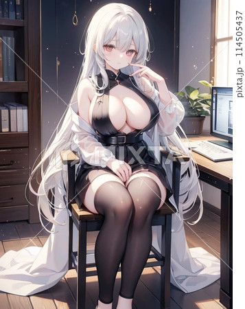 カフェで座る若い女性 114505437