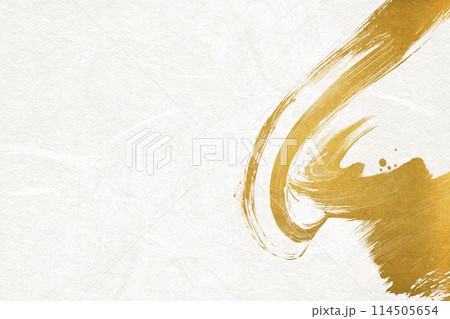 金色のブラシアートと和紙による背景素材 114505654