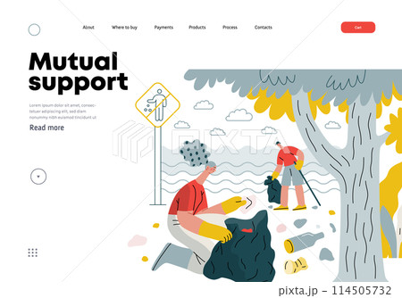 Mutual Support: Cleaning up trash, Garbage collection -modern flat vector concept illustration of people collecting trash on the beach A metaphor of voluntary, collaborative exchanges of resource Mutual Support: Cleaning up trash, Garbage collection -modern flat vector concept illustration of people collecting trash on the beach A metaphor of voluntary, collaborative exchanges of resource 114505732