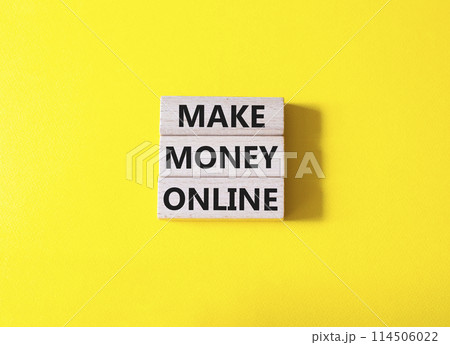Make Money Online symbol. Concept words Make Money Online on wooden blocks. Beautiful yellow background. Business and Make Money Online concept. Copy space. Make Money Online symbol. Concept words Make Money Online on wooden blocks. Beautiful yellow background. Business and Make Money Online concept. Copy space. 114506022