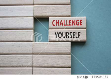 Challenge yourself symbol. Wooden blocks with words Challenge yourself. Beautiful grey green background. Business and Challenge yourself concept. Copy space. Challenge yourself symbol. Wooden blocks with words Challenge yourself. Beautiful grey green background. Business and Challenge yourself concept. Copy space. 114506045