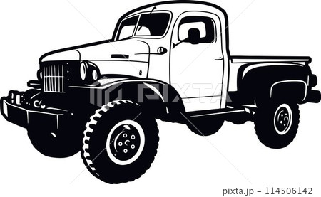 Classic Truck - Classic Old Car, US Muscle car Stencil - Vector Clip Art for tshirt and emblem 114506142